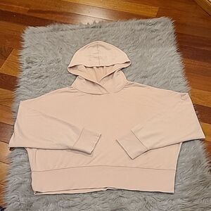 Yummy sweater co light pink soft polyester stretch oversized cropped sweatshirt‎